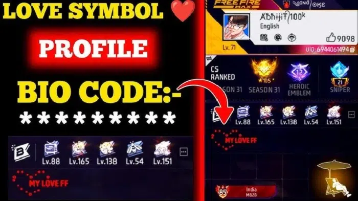 The significances of Love Symbols in Free Fire Names