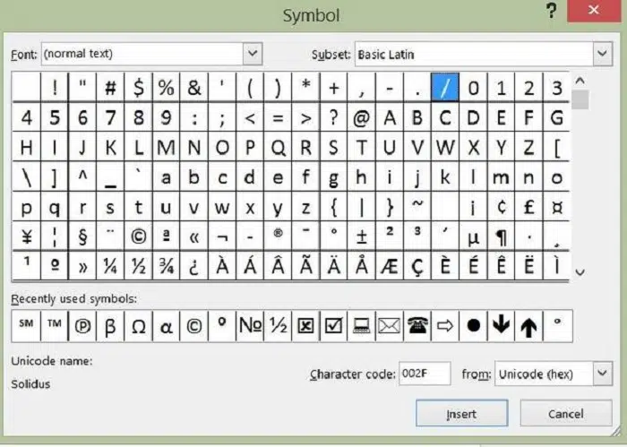 Use the Insert Symbol Option